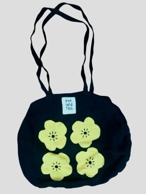 Pot and Tea Japanese Floral Appliqué Mini Tote Bag Mori Girl Cottagecore